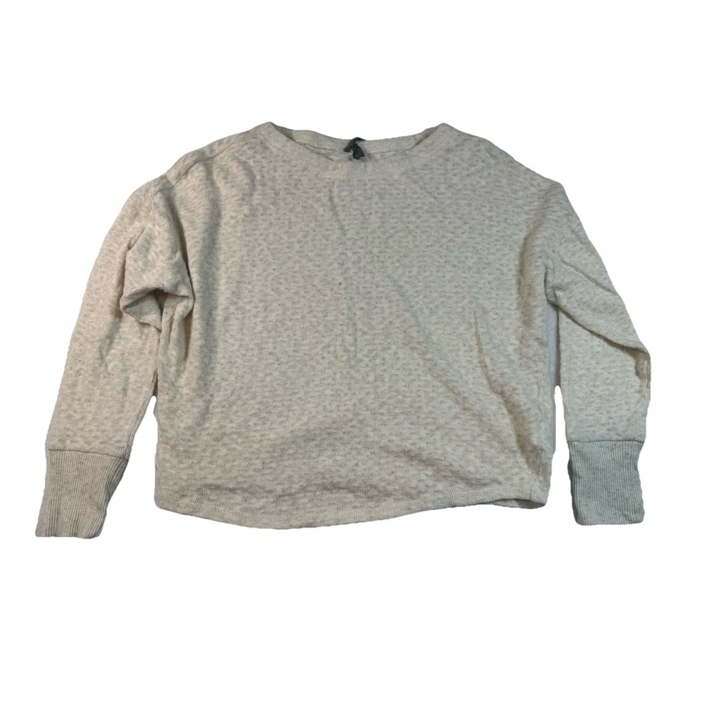 Anthropologie Sz S Cropped Lightweight Pullover Sweater Cream‎ Cotton Linen